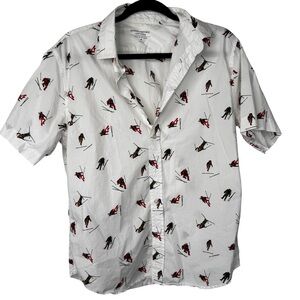 Banana Republic Luxe Poplin White Ski Print Men's Shirt - Slim Fit
